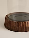 Wooden Base Ridged Hurricane Lamp 