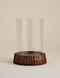 Wooden Base Ridged Hurricane Lamp 