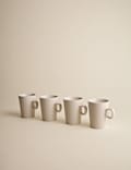 Set of 4 Ribbed Ceramic Latte Mugs