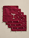 Set of 4 Embroidered Logo Cocktail Napkins