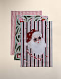 Set of 3 Pure Cotton Festive Tea Towels