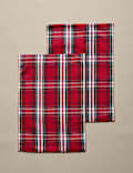 Juego de 2 manteles individuales de algodón de cuadros escoceses