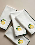 Set of 4 Pure Cotton Lemon Embroidered Napkins