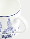 Mug bleu marine à motif Londres façon toile
