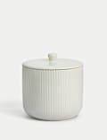 Wide Ribbed Glazed Storage Jar