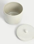 Wide Ribbed Glazed Storage Jar