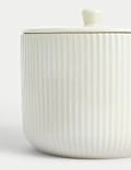 Wide Ribbed Glazed Storage Jar
