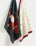 Set of 2 Pure Cotton Festive Tea Towels