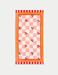 Serviette de plage 100 % coton à carreaux et motif cerise