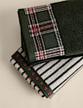 2pk Pure Cotton Merry Christmas Tartan Hand Towels