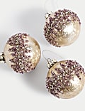 3pk Gold Glass Jewelled Baubles