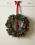 Red Nutcracker Pine Cone Wreath