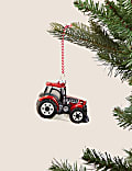 Red Glass Hanging Tractor Decoration