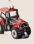 Red Glass Hanging Tractor Decoration
