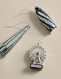 Set van 3 hangende, glitterende decoraties met bezienswaardigheden uit Londen