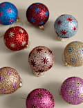 9pk Multicoloured Glitter Decorative Baubles