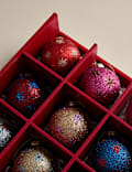 9pk Multicoloured Glitter Decorative Baubles