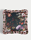 Velvet Floral Ruffle Trim Cushion