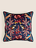 Velvet Exotic Bird Embellished Cushion