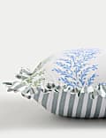 Cotton with Linen Leaf & Striped Bolster Cushion