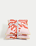 Set of 2 Coral & Checked Outdoor Cushions