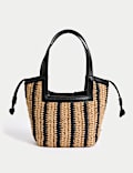 Straw Drawstring Tote Bag