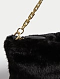 Faux Shearling Chain Strap Shoulder Bag