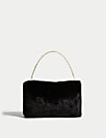 Faux Shearling Chain Strap Shoulder Bag