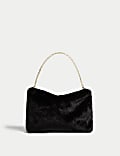 Faux Shearling Chain Strap Shoulder Bag