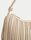 Faux Leather Pleated Top Handle Shoulder Bag