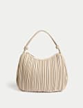 Faux Leather Pleated Top Handle Shoulder Bag