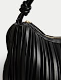 Faux Leather Pleated Top Handle Shoulder Bag