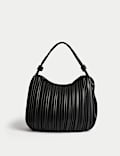 Faux Leather Pleated Top Handle Shoulder Bag