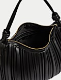 Faux Leather Pleated Top Handle Shoulder Bag