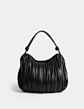 Faux Leather Pleated Top Handle Shoulder Bag