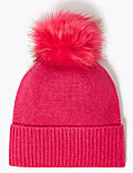 Pure Cashmere Pom Pom Beanie Hat
