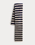Brushed Striped Skinny Scarf with Wool