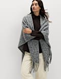 Brushed Fringed Wrap Scarf with Wool