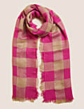 Checked Fringed Scarf with Wool