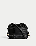 Leather Quilted Drawstring Shoulder Bag