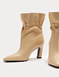 Leather Ruched Block Heel Ankle Boots