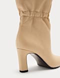 Leather Ruched Block Heel Ankle Boots