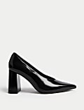 Leather Block Heel Court Shoes