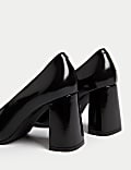 Leather Block Heel Court Shoes