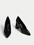 Leather Block Heel Court Shoes