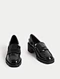 Leather Patent Slip On Block Heel Loafers