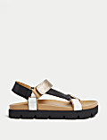 Leather Sporty Ankle Strap Footbed Sandals