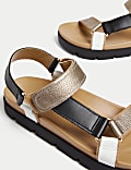 Leather Sporty Ankle Strap Footbed Sandals