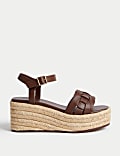 Buckle Woven Flatform Espadrilles