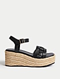 Buckle Woven Flatform Espadrilles